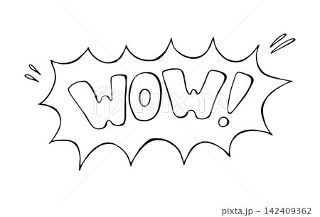 WOW Comic Speech Bubble Hand Drawn Doodle Outline Isolated on White 142409362