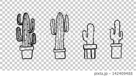 Cactus drawn with black lines. 142409488