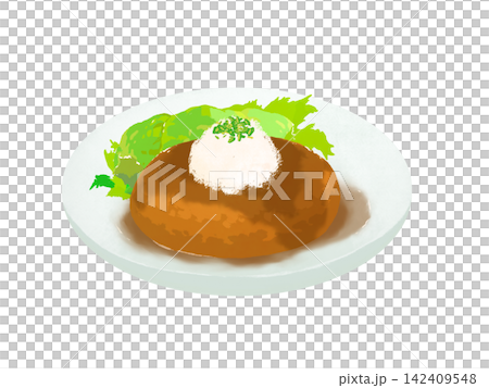 Grated hamburger steak served on a plate Grated hamburger steak served on a plate 142409548
