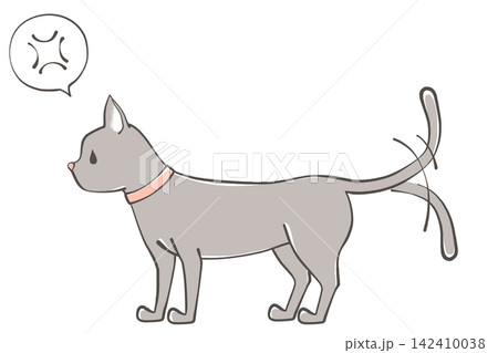 怒ってしっぽをぶんぶん振っている猫のイラスト 怒ってしっぽをぶんぶん振っている猫のイラスト 142410038