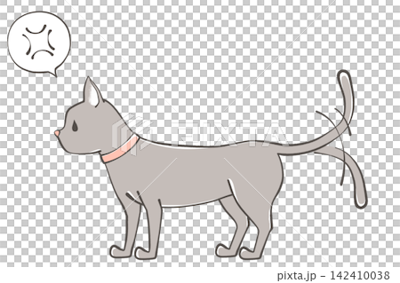 怒ってしっぽをぶんぶん振っている猫のイラスト 怒ってしっぽをぶんぶん振っている猫のイラスト 142410038