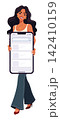 Smiling woman holding large smartphone display vector flat design illustration 142410159
