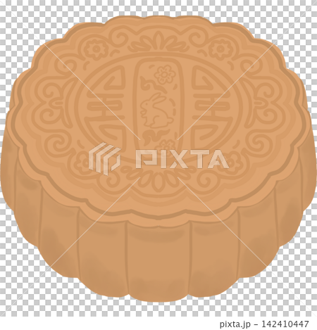 A mooncake for Mid-Autumn Festival celebrations, lunar holiday designs, greeting cards, invitations. A mooncake for Mid-Autumn Festival celebrations, lunar holiday designs, greeting cards, invitations. 142410447