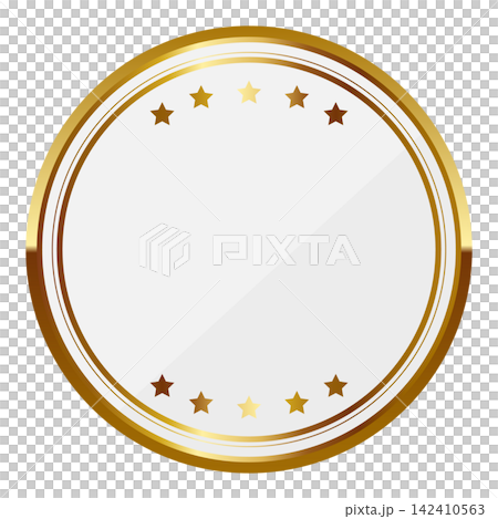 Luxurious circular emblem frame in white and gold. Luxurious circular emblem frame in white and gold. 142410563