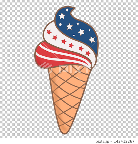 Patriotic 4th of July ice cream waffle cone american flag colors red white blue summer treat sticker print visual graphic clipart artwork design icon element illustration 142412267