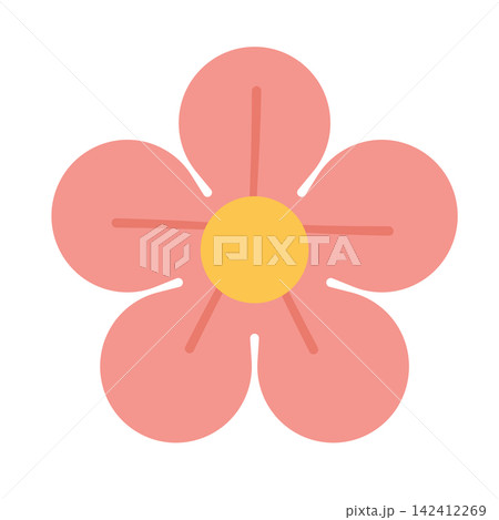 Cute pink flower with yellow center blooming spring floral nature botanical plant sticker print visual graphic clipart artwork design icon element illustration 142412269