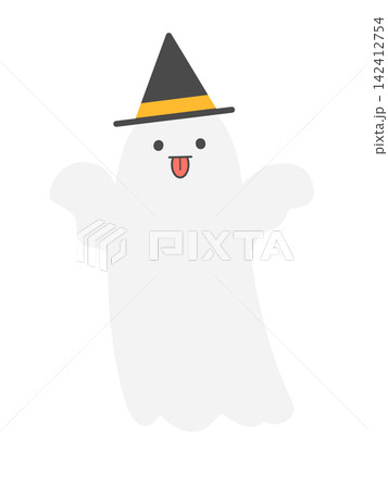 舌を出してるかわいいオバケのイラスト　ハロウィンイラスト素材 142412754