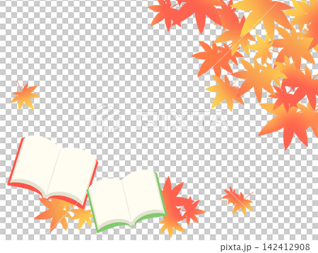 Autumn frame with books and autumn leaves: Background illustration of an open book and autumn leaves. Autumn frame with books and autumn leaves: Background illustration of an open book and autumn leaves. 142412908