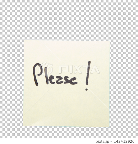 A yellow sticky note with the word "PLEASE!" written in black marker A yellow sticky note with the word "PLEASE!" written in black marker 142412926