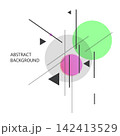 Abstract geometric vector design featuring black triangles, purple and brown circles, and intersecting lines. 142413529