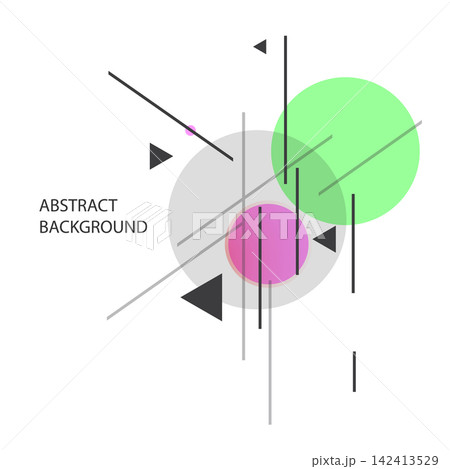 Abstract geometric vector design featuring black triangles, purple and brown circles, and intersecting lines. 142413529