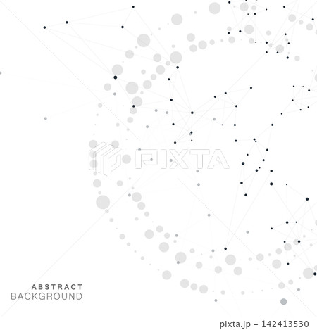 Abstract vector background featuring swirling network interconnected black dots and lines forming geometric patterns Abstract vector background featuring swirling network interconnected black dots and lines forming geometric patterns 142413530