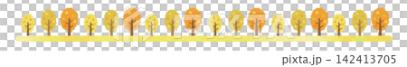 Watercolor-style line illustration of autumn trees lining a street 142413705