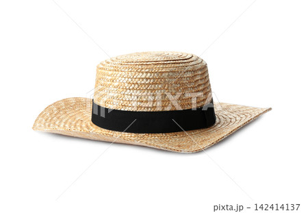 Straw hat isolated on white. Stylish accessory Straw hat isolated on white. Stylish accessory 142414137