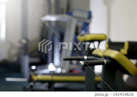 Blurred view of gym with modern equipment 142414626