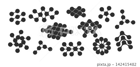 Flowing liquid shapes merge into seamless geometric design with connected dots and curves creating modern abstract composition for biology research or creative branding projects 142415482
