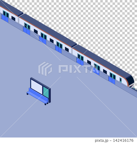 ホームドア付き駅ホームに停車する電車のアイソメトリックイラスト ホームドア付き駅ホームに停車する電車のアイソメトリックイラスト 142416176