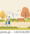 秋の公園を散歩するシニアのイラスト 142416289