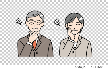 一組插圖,描繪的是身著西裝、神情憂鬱的老年男女。 一組插圖,描繪的是身著西裝、神情憂鬱的老年男女。 142416858