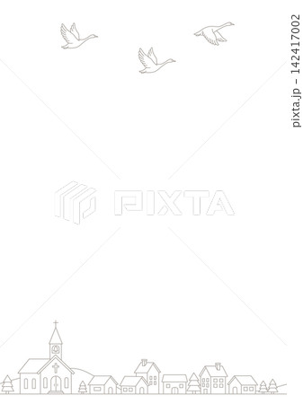 白鳥と町の冬景色 シンプルな線画 縦型背景 白鳥と町の冬景色 シンプルな線画 縦型背景 142417002