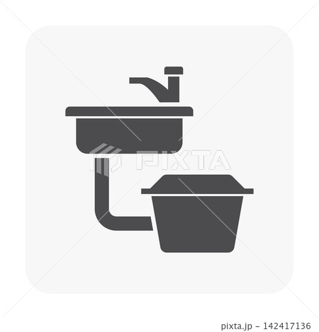 Sink connected to grease trap silhouette vector icon, plumbing wastewater system. 142417136