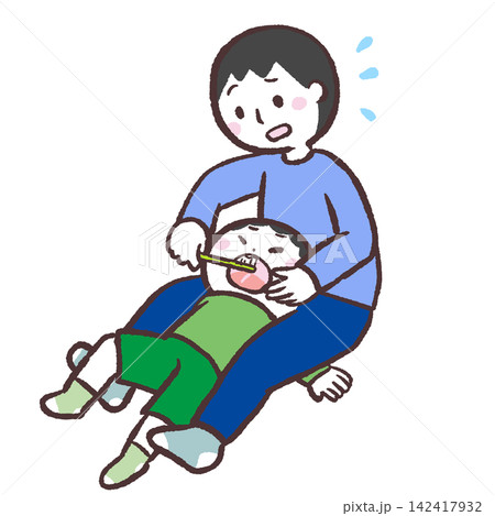 仕上げ磨きを嫌がるイラスト 仕上げ磨きを嫌がるイラスト 142417932