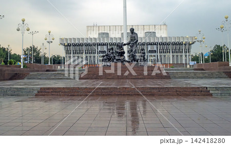 bronze sculpture of families stands before the National History Museum in tashkent bronze sculpture of families stands before the National History Museum in tashkent 142418280