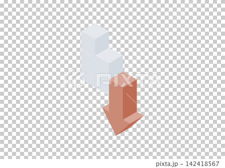 Isometric illustration of a staircase (brown) with the lowest step indicated by a colored arrow. Isometric illustration of a staircase (brown) with the lowest step indicated by a colored arrow. 142418567