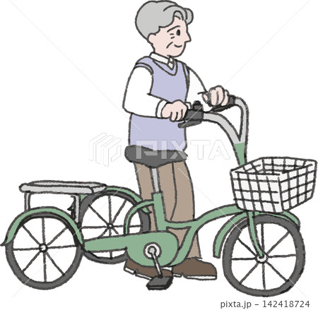 大人用三輪車を押して歩く高齢男性のイラスト(シニア・交通安全・散歩・カラー・EPS) 大人用三輪車を押して歩く高齢男性のイラスト(シニア・交通安全・散歩・カラー・EPS) 142418724