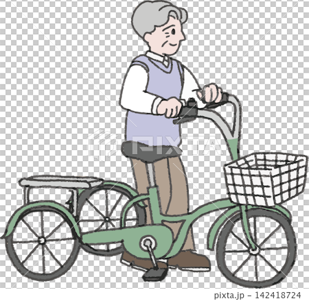 大人用三輪車を押して歩く高齢男性のイラスト(シニア・交通安全・散歩・カラー・EPS) 大人用三輪車を押して歩く高齢男性のイラスト(シニア・交通安全・散歩・カラー・EPS) 142418724