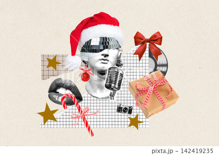 Happy New Year 2027. Creative collage showcases playful elements celebrating New Year 2027 Happy New Year 2027. Creative collage showcases playful elements celebrating New Year 2027 142419235