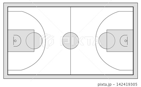 This is a line illustration of a basketball court. This is a line illustration of a basketball court. 142419305