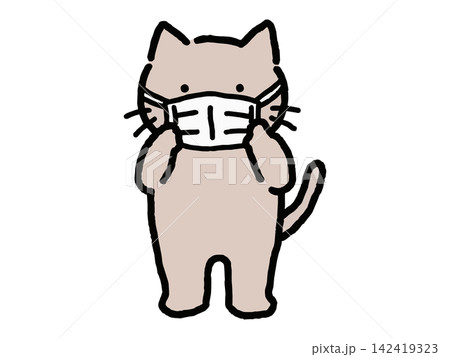 マスクで感染予防をするシンプルでゆるい手描き猫 マスクで感染予防をするシンプルでゆるい手描き猫 142419323