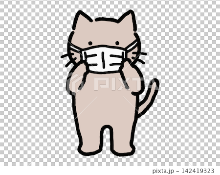 マスクで感染予防をするシンプルでゆるい手描き猫 マスクで感染予防をするシンプルでゆるい手描き猫 142419323