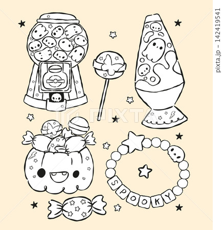 Cute Spooky Halloween Y2K Outline Elements Collection, Kawaii Doodle Line Art Cartoon Hand Drawn Set Cute Spooky Halloween Y2K Outline Elements Collection, Kawaii Doodle Line Art Cartoon Hand Drawn Set 142419541