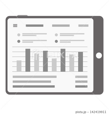 Mobile Data Analytics Dashboard with Bar Chart and Performance Metrics on Tablet Screen 142419911