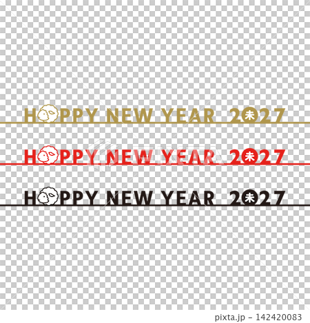 2027 羊年新年賀卡：設計圖案為綿羊插圖、新年祝福語和年份。 142420083