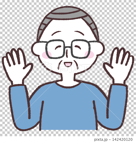 An illustration of a senior man with both arms outstretched beside his face. An illustration of a senior man with both arms outstretched beside his face. 142420120