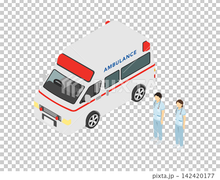 Isometric illustration: Ambulance and nurse Isometric illustration: Ambulance and nurse 142420177