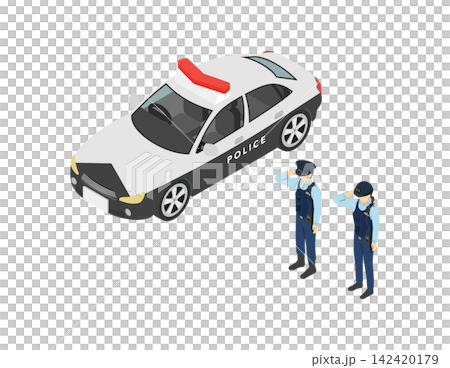 等距插圖:警車和警官 等距插圖:警車和警官 142420179