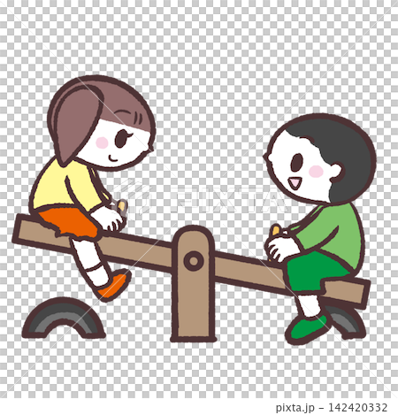 Illustration of children playing on a seesaw Illustration of children playing on a seesaw 142420332