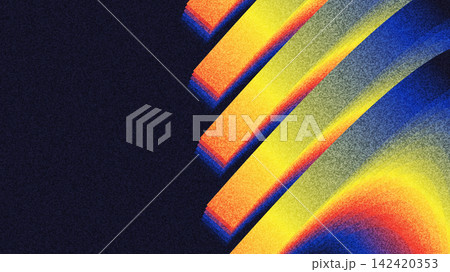 Abstract Rainbow Stripes with Layered Geometric Forms and Grainy Texture on a Dark Background Abstract Rainbow Stripes with Layered Geometric Forms and Grainy Texture on a Dark Background 142420353