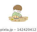 どんぐりをかごに入れるこども 142420412