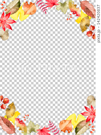 Autumn leaves, fallen leaves, background, frame, vertical, watercolor illustration Autumn leaves, fallen leaves, background, frame, vertical, watercolor illustration 142420837