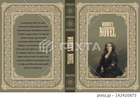 Vintage book cover design featuring an elegant woman, likely the author, with ornate frame and title women's novel Vintage book cover design featuring an elegant woman, likely the author, with ornate frame and title women's novel 142420973