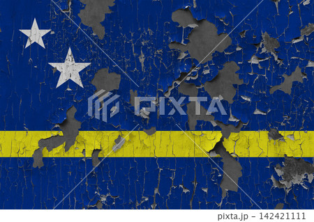 3D Flag of Curacao on stone wall 142421111