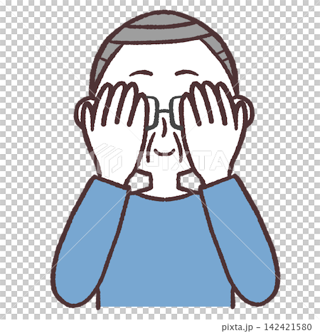 いないいないするシニア男性のイラスト いないいないするシニア男性のイラスト 142421580