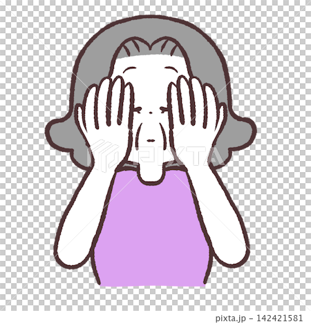 いないいないするシニア女性のイラスト 142421581