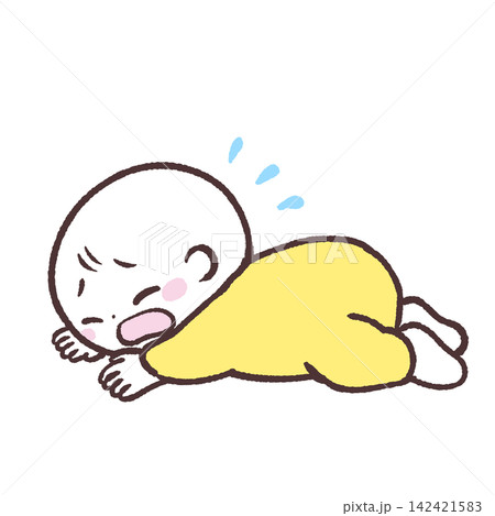 うつぶせ寝が苦しい赤ちゃんのイラスト うつぶせ寝が苦しい赤ちゃんのイラスト 142421583