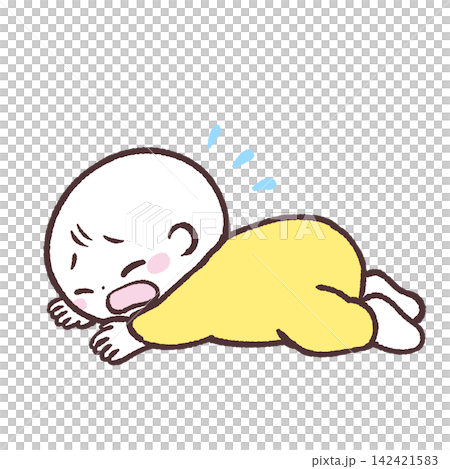 うつぶせ寝が苦しい赤ちゃんのイラスト うつぶせ寝が苦しい赤ちゃんのイラスト 142421583